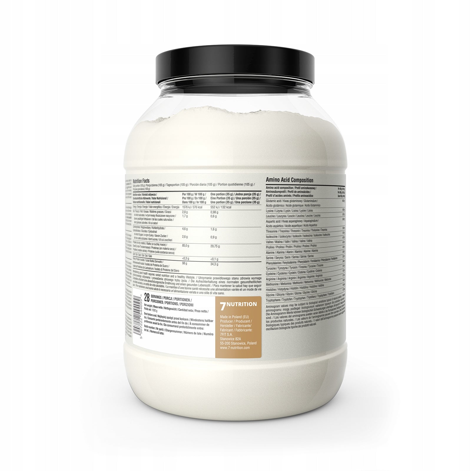 7Nutrition Whey Isolate WPI 90 1000 g Pure Protein Isolate White Chocolate Expiration date not specified