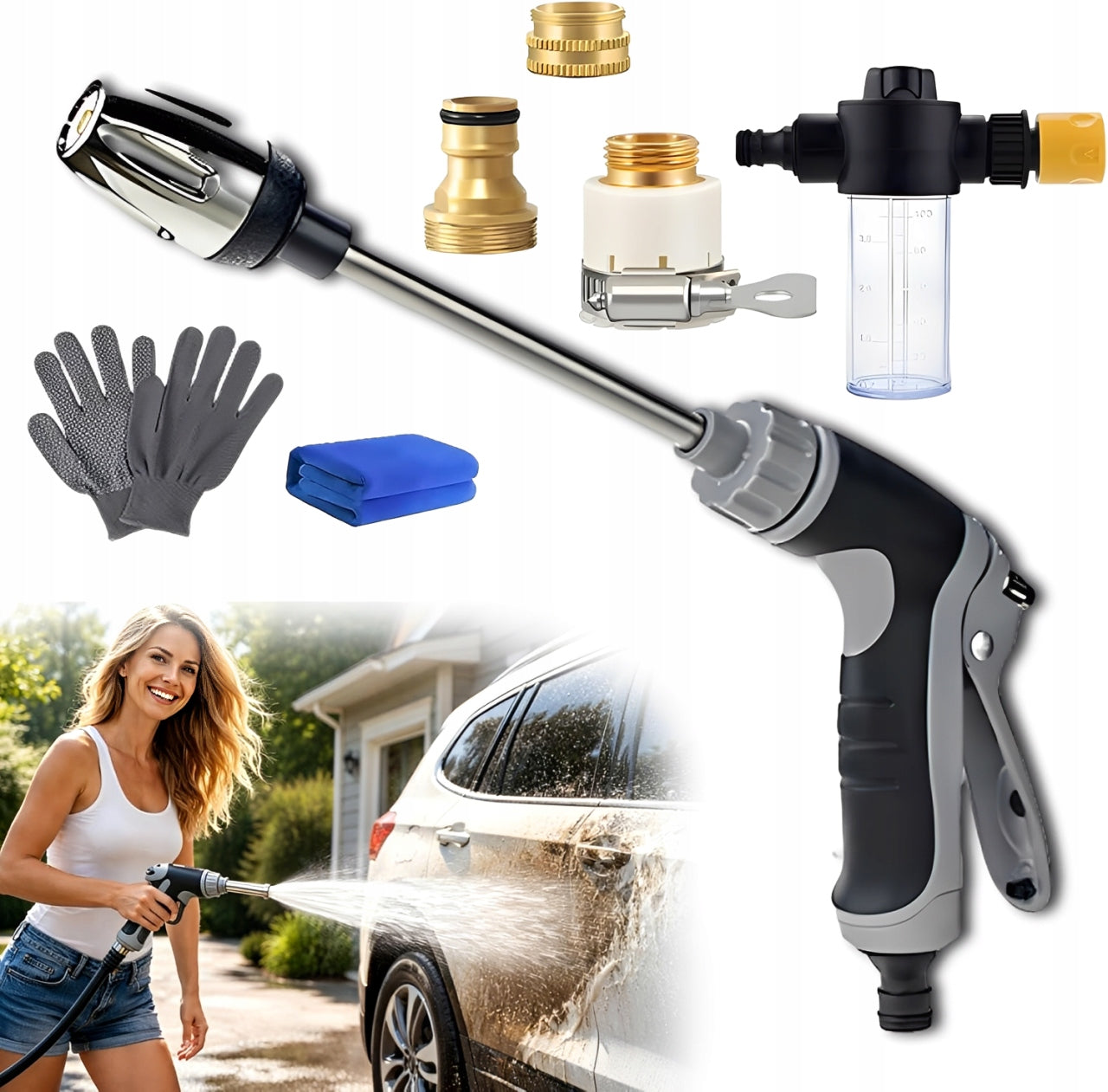7PCS HIGH PRESSURE WASH GUN FOR GARDEN HOSE-METAL CONNECTOR