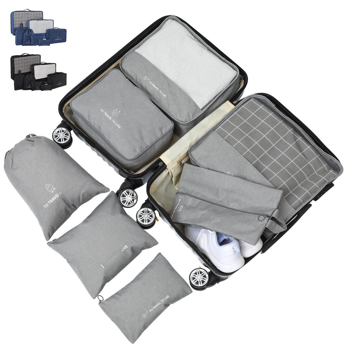 7Pcs Grey Travel Packing Cubes Set - Durable Luggage Organizers Color gray