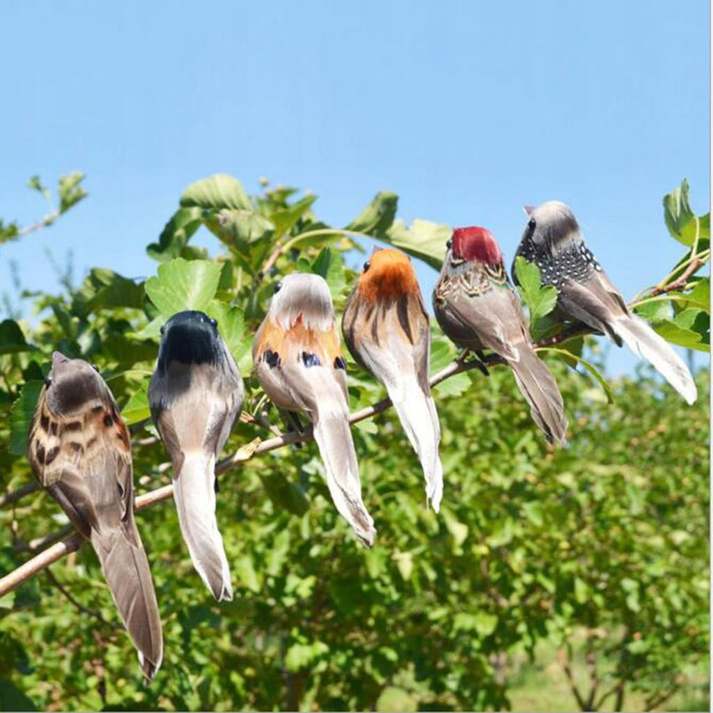 12x Artificial Birds Feathered Realistic Sparrow Home Garden