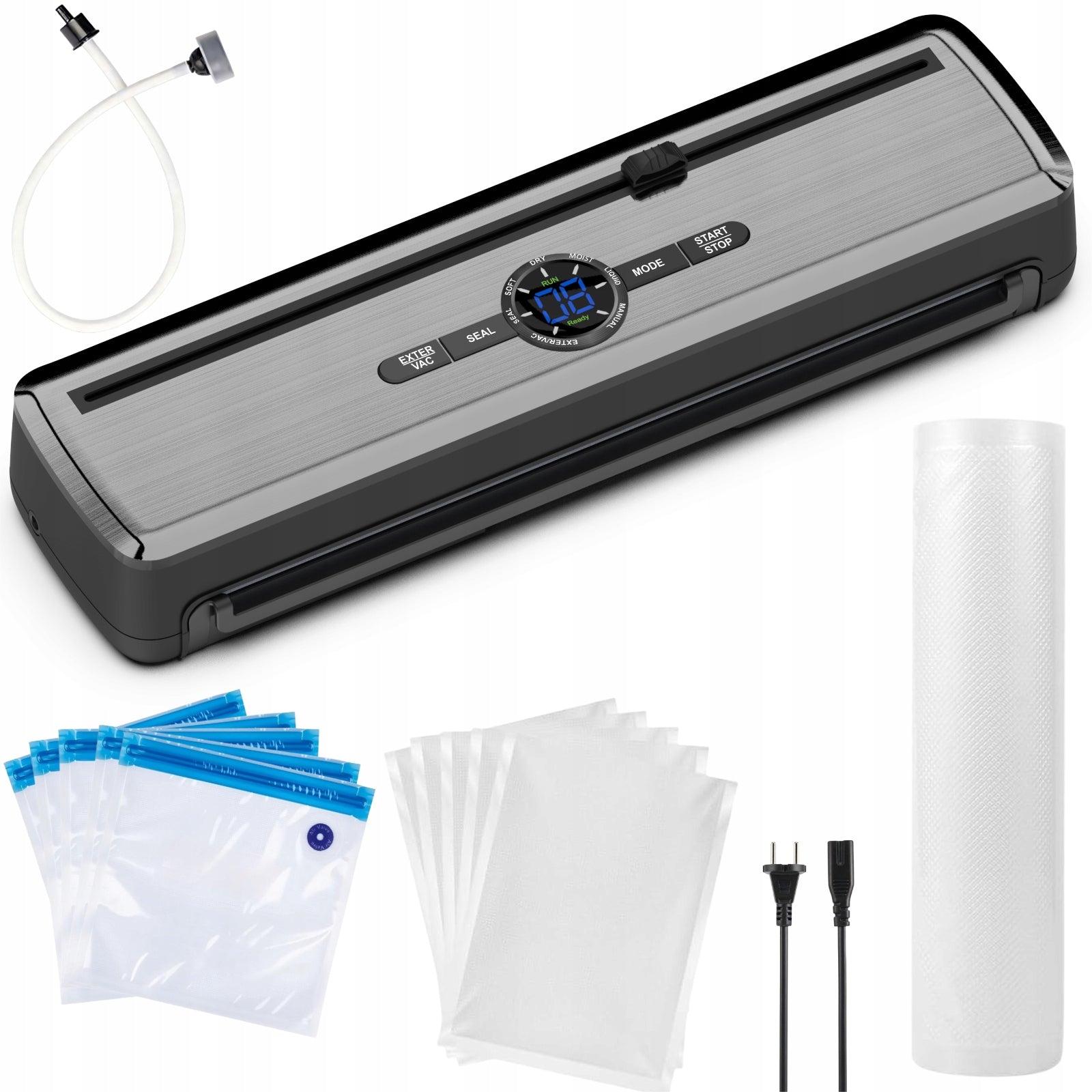 7in1 Automatic Vacuum Sealer Machine 135W 10 Bags & 1 Roll Embossed Film