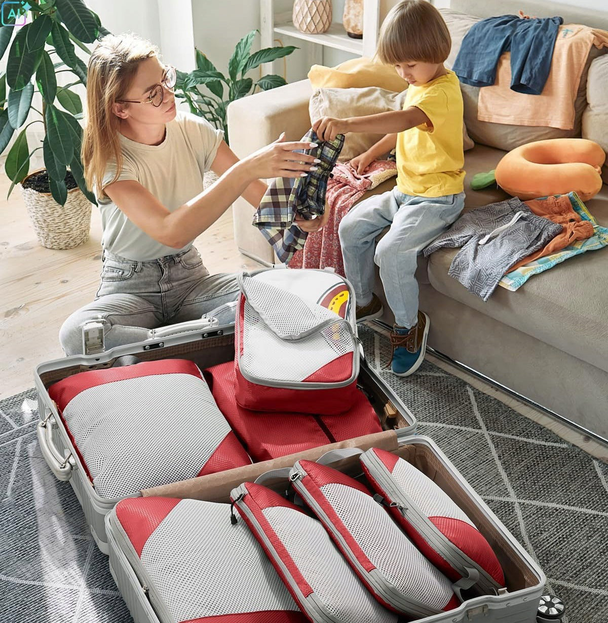 7in1 BAG CABINET SUITCASE ORGANIZER SET COMPRESSION ORGANIZER Color red