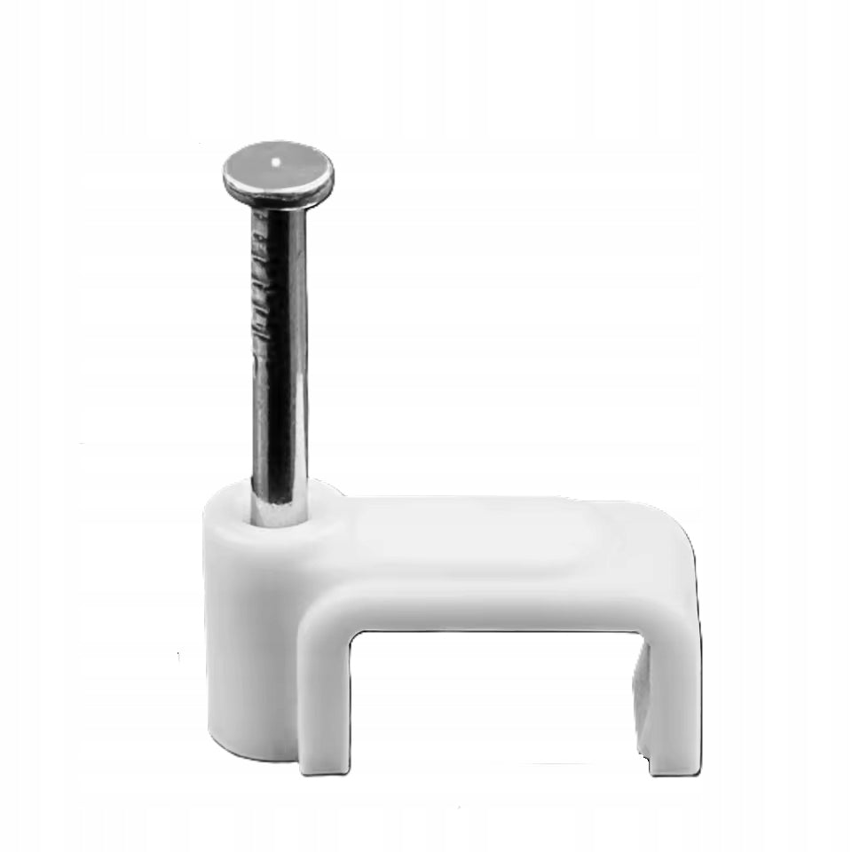 7mm Rectangular Clips for Flat Cables; Set of 100, White