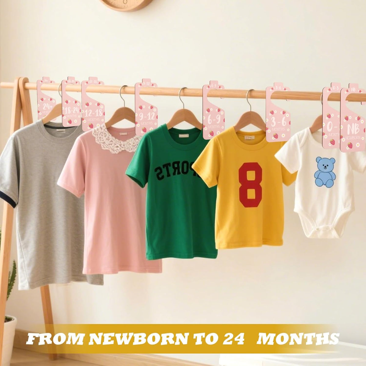 8 BABY CLOTHES ORGANIZERS WOODEN DOUBLE SIDED LABELS Color pink