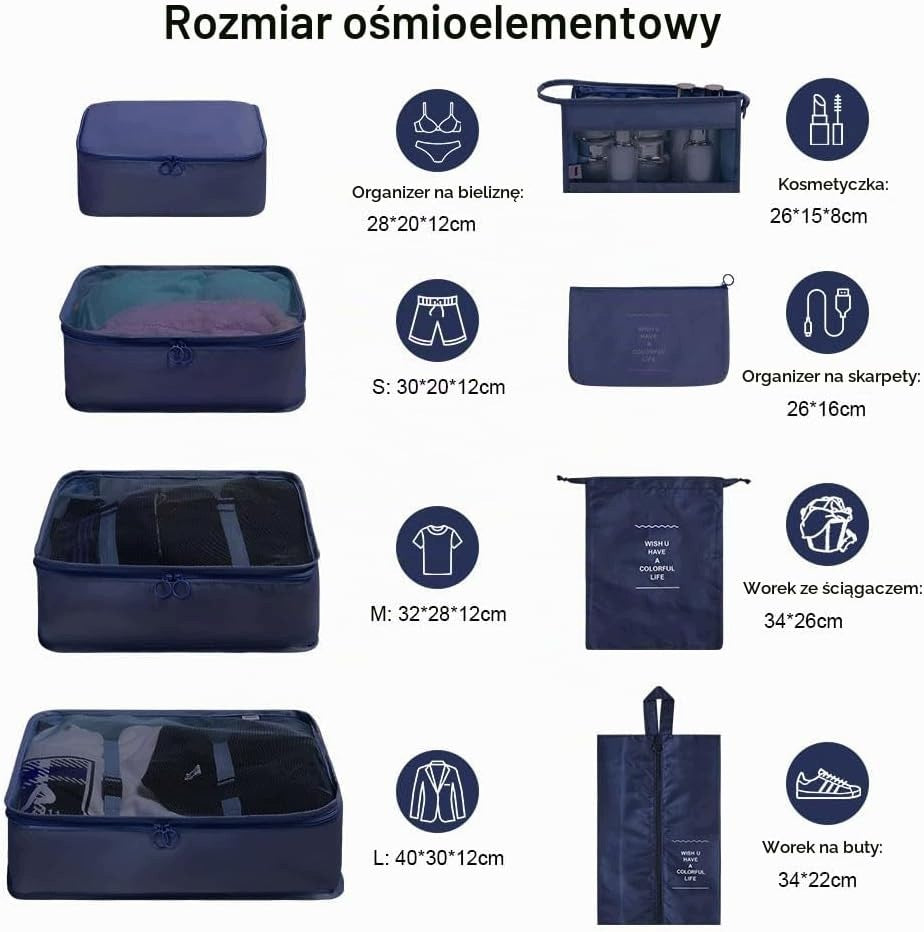 8 Cubes Packing Suitcase Clothes Organizer Waterproof Packaging status original