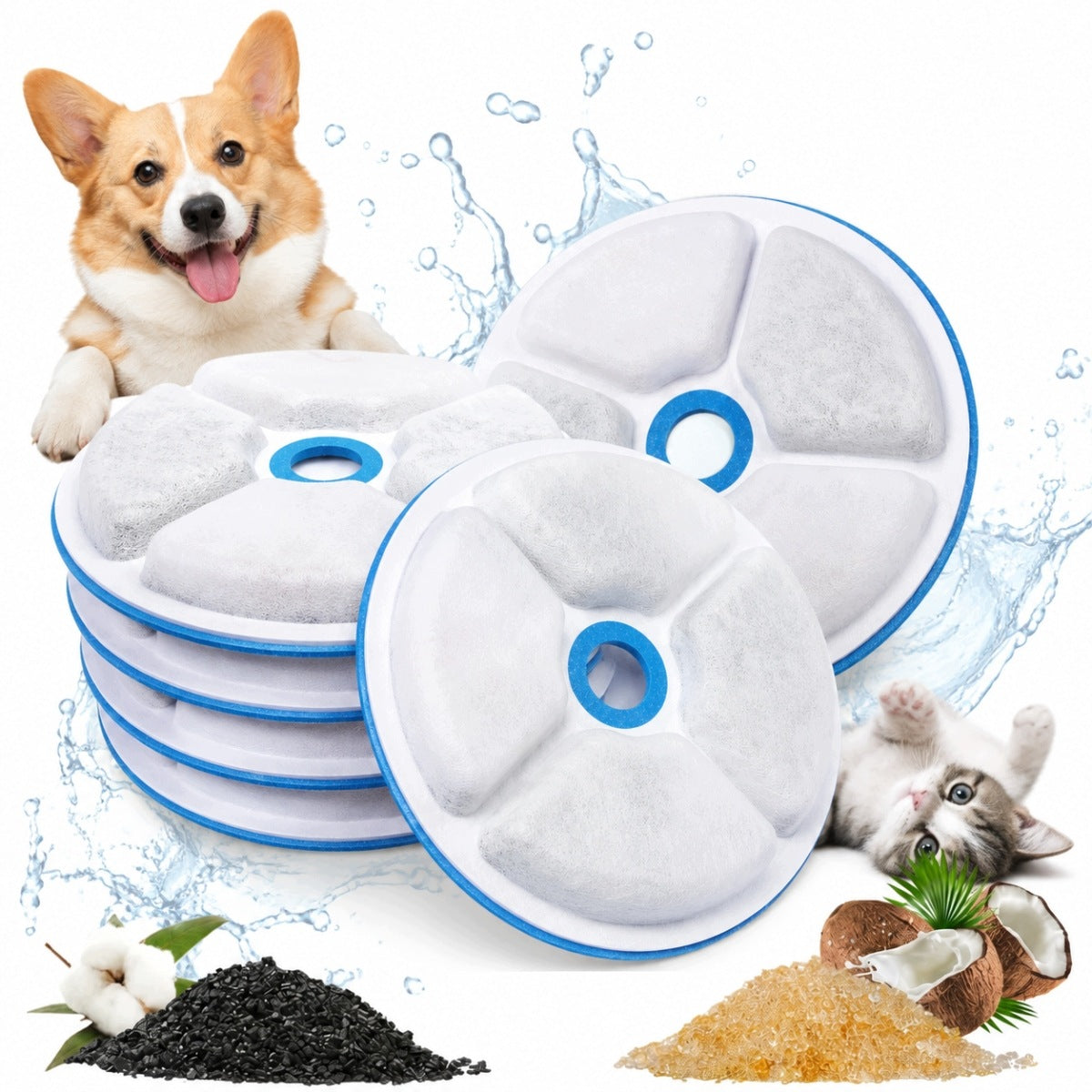 8× FILTER FOR FOUNTAIN DOG CAT DRINKER 10.5CM, Round