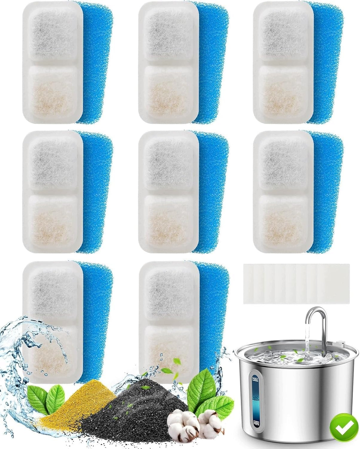 8 FILTERS FOR FOUNTAIN ONEISALL PWF-001 2L - REPLACEABLE CARBON FILTERS FOR