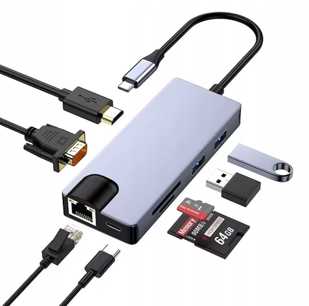 8 IN 1 USB-C HUB ADAPTER - HDMI 4K VGA RJ45 PD 87W DOCKING STATION