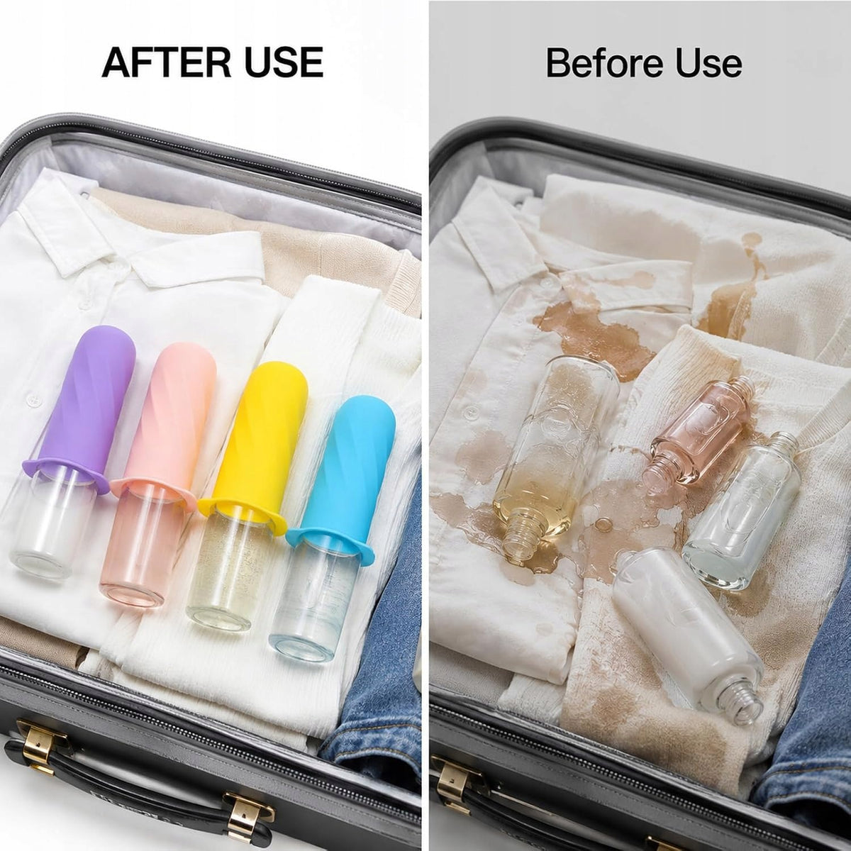 8 PACK SILICONE TRAVEL BOTTLE COVERS TIGHT ELASTIC Color transparent