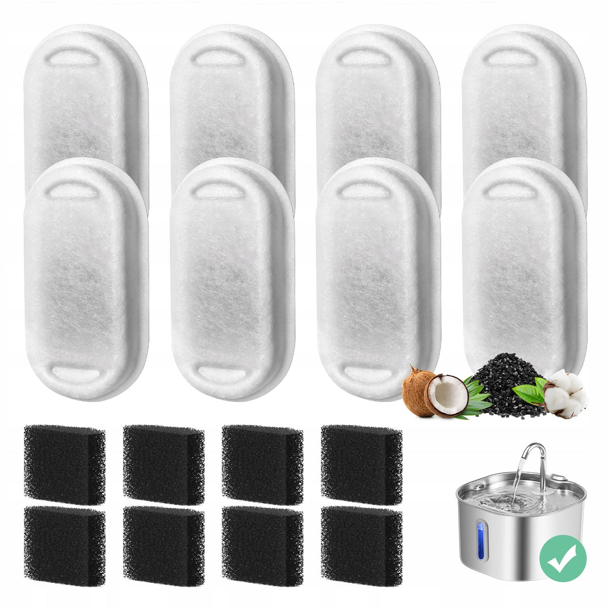 8 Pack Replacement Filter for 3.2L&74oz/2.2L Stainless Steel Cat Dispenser