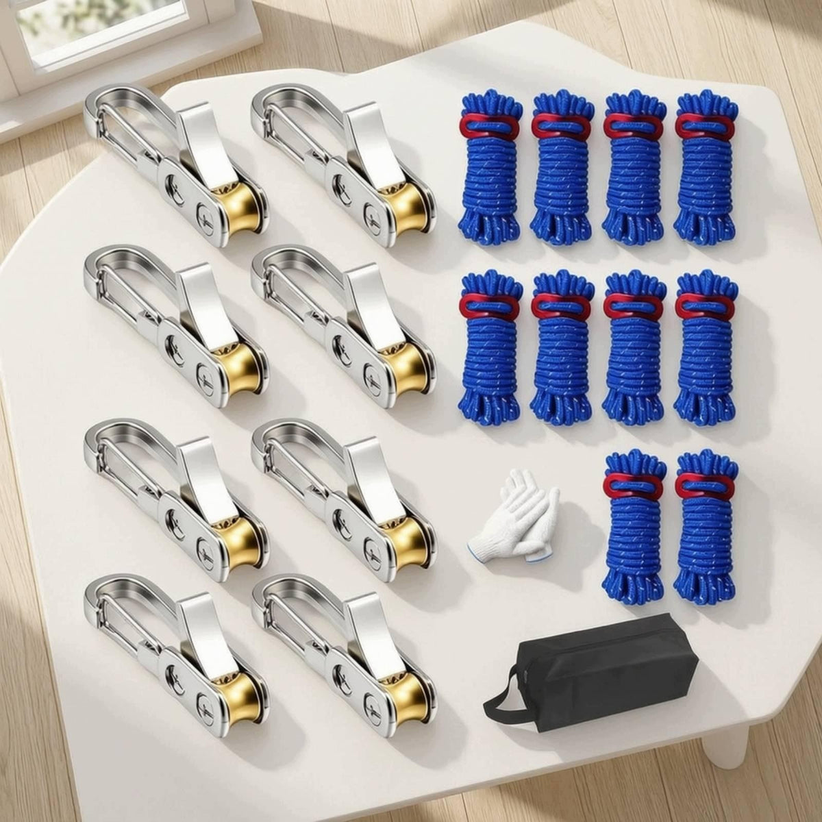 8 Pieces Rope Tensioner with Roller Rustproof Rope Tensioner Packaging status original