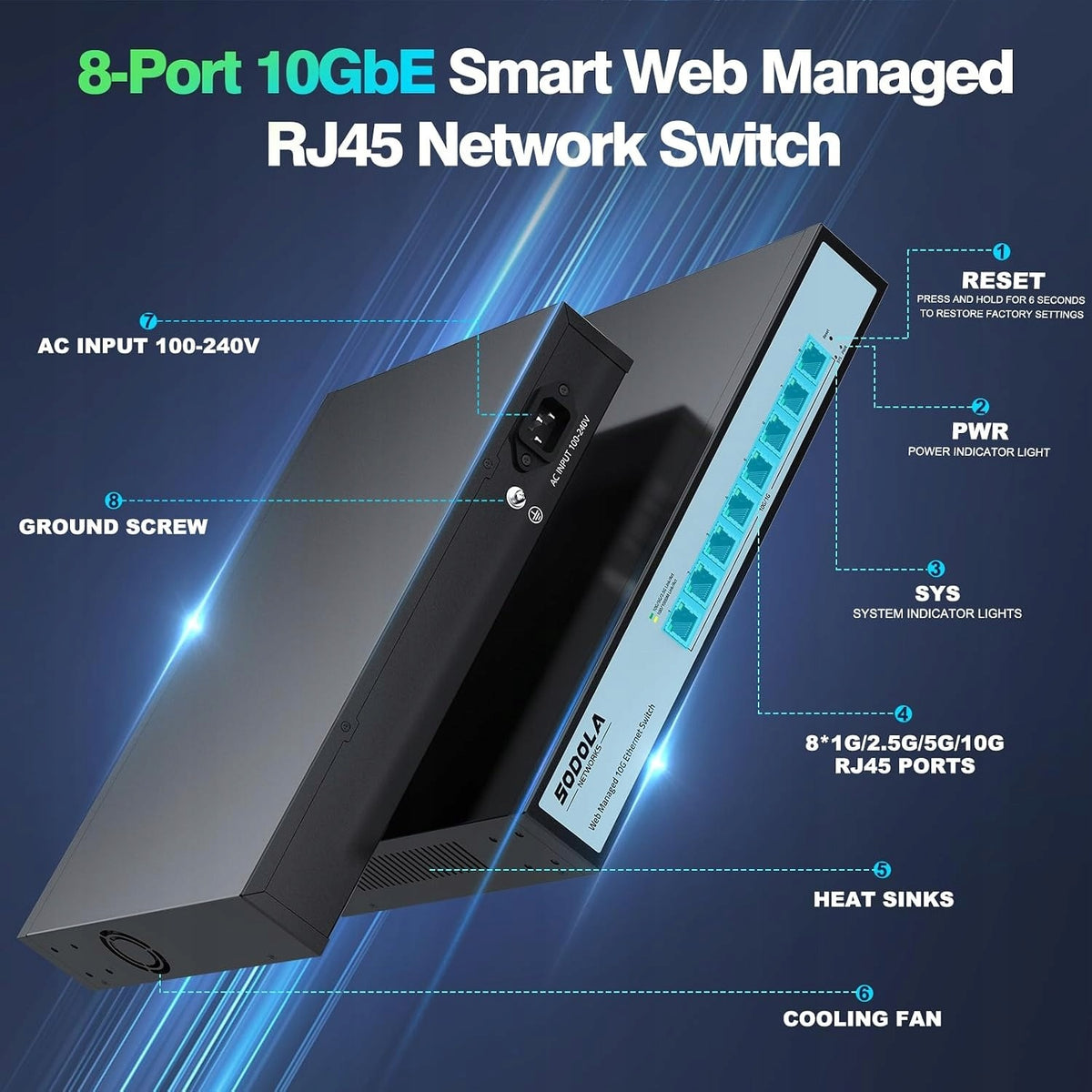 8-Port 10GbE Easy Web Managed Switch SODOLA Manufacturer code 424n2