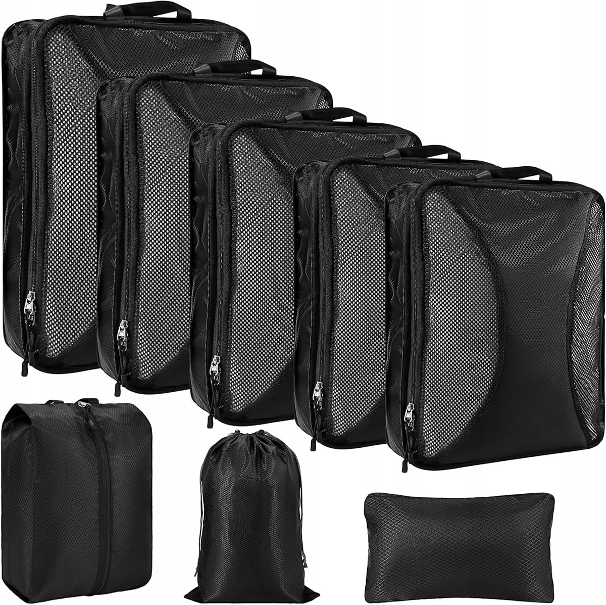 8 SET COMPRESSION SUITCASE ORGANIZERS WATERPROOF TRAVEL COVERS Color black