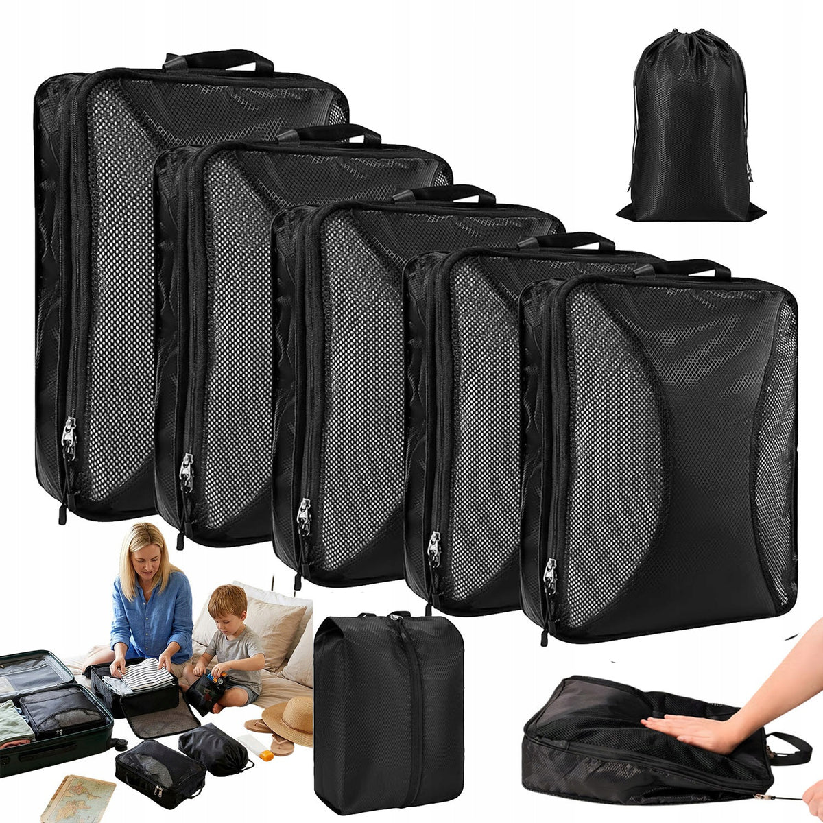 8 SET COMPRESSION SUITCASE ORGANIZERS WATERPROOF TRAVEL COVERS