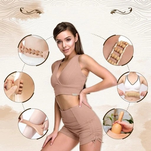8 WOOD THERAPY MASSAGE TOOLS WOODEN BODY SHAPING MASSAGER Medical device no