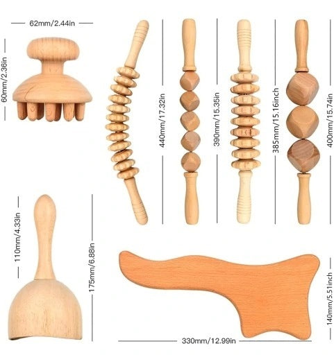 8 WOOD THERAPY MASSAGE TOOLS WOODEN BODY SHAPING MASSAGER Packaging status original