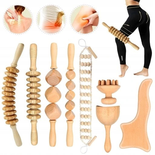 8 WOOD THERAPY MASSAGE TOOLS WOODEN BODY SHAPING MASSAGER