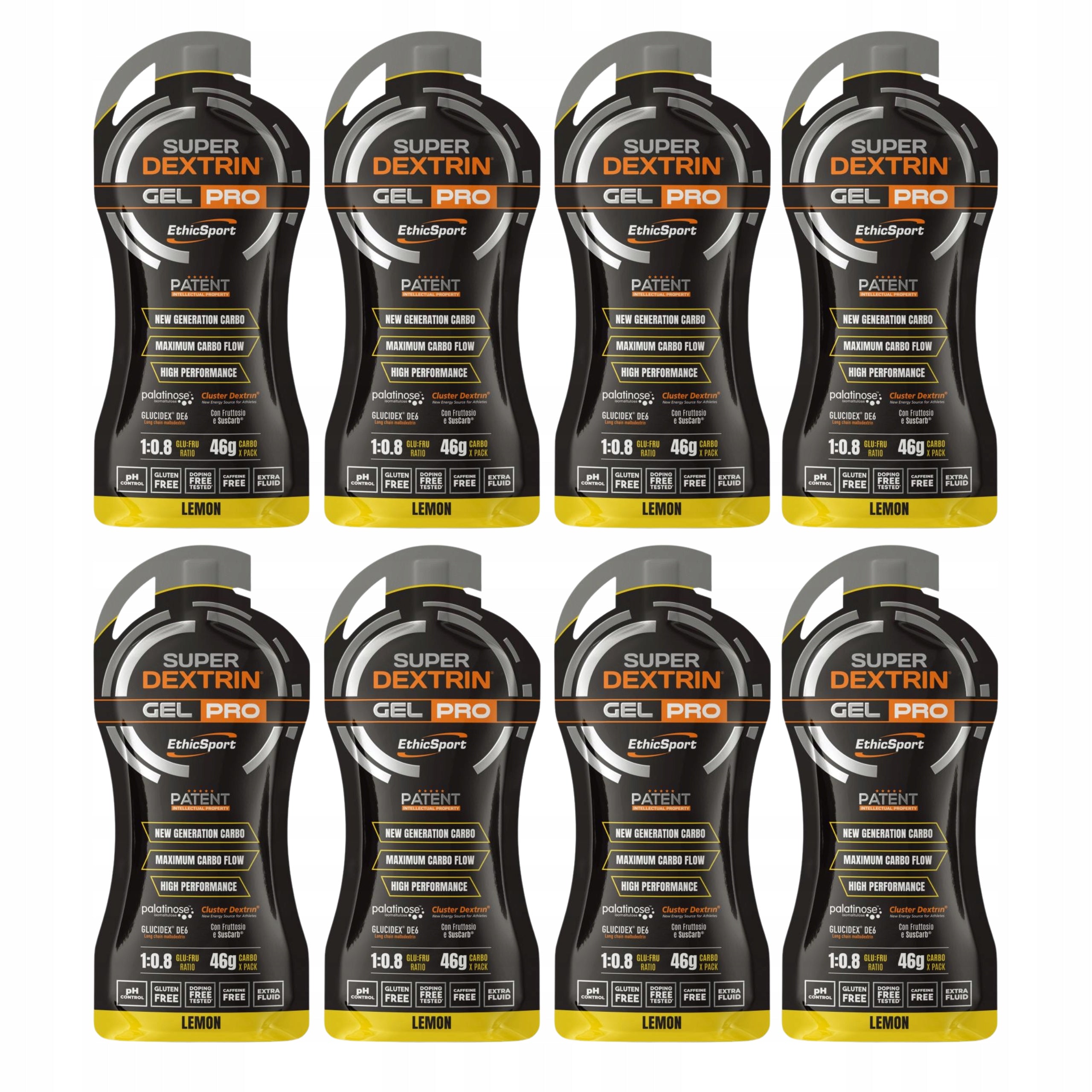 8 X ENERGY GEL ETHICSPORT SUPER DEXTRIN GEL PRO 60ML LEMON