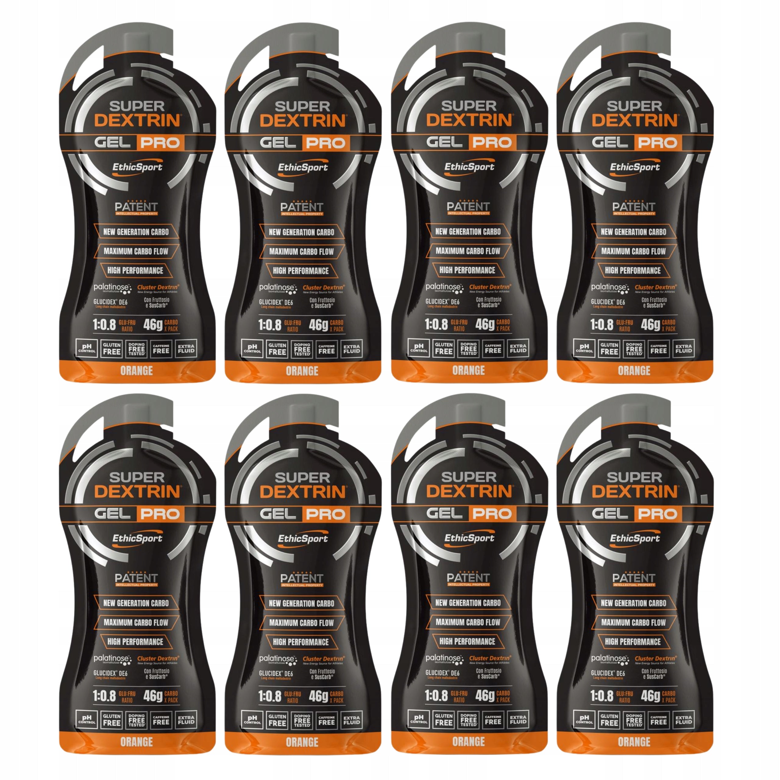 8 X ENERGY GEL ETHICSPORT SUPER DEXTRIN GEL PRO 60ML ORANGE