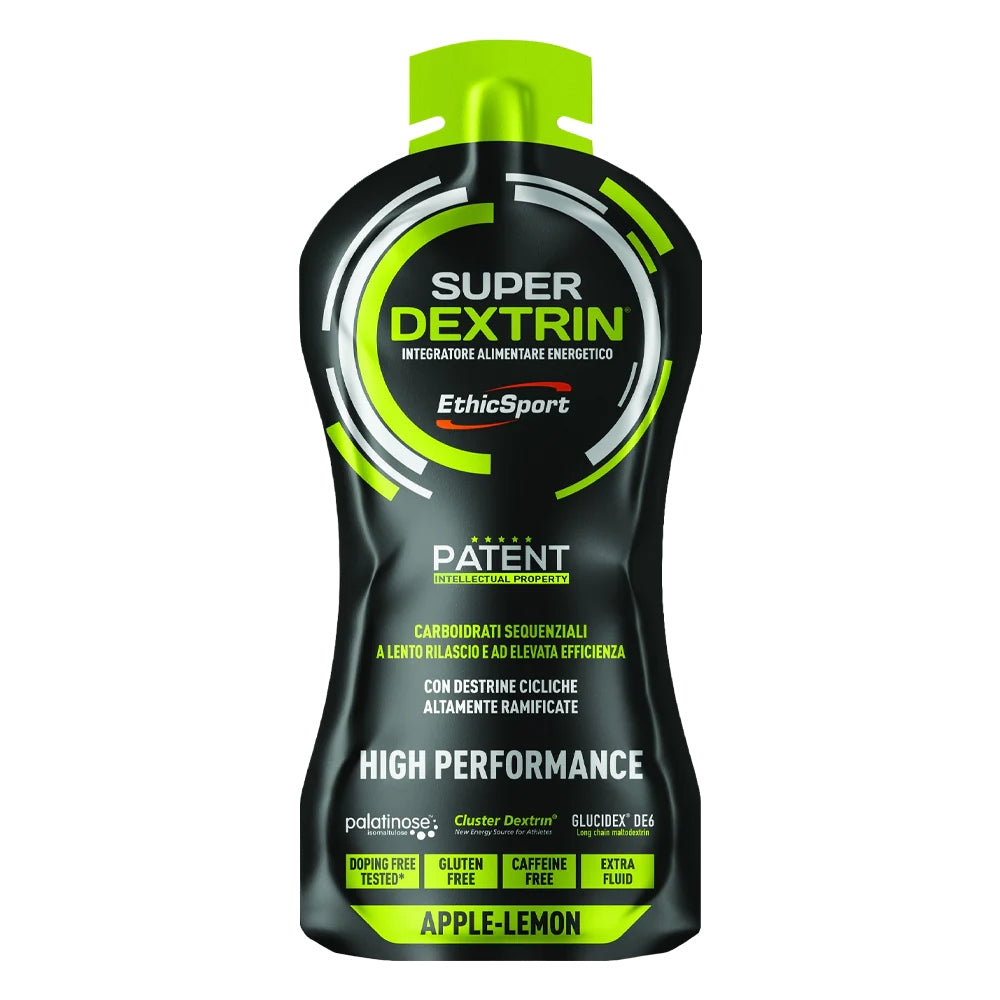 8 X SUPER DEXTRIN ENERGY GEL ETHICSPORT WITHOUT CAFFEINE LEMON-APPLE Packaging status original