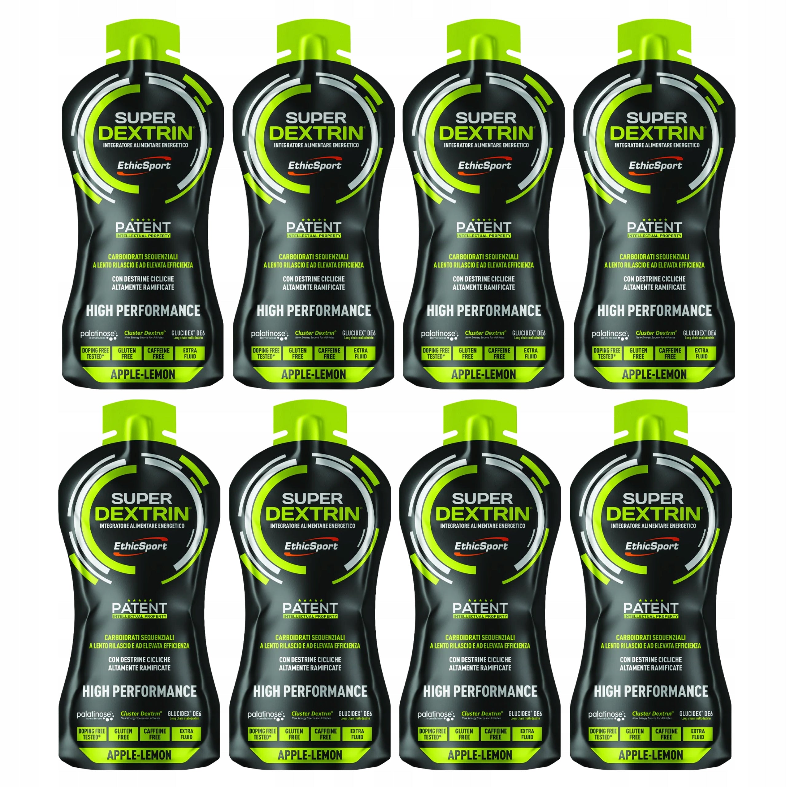 8 X SUPER DEXTRIN ENERGY GEL ETHICSPORT WITHOUT CAFFEINE LEMON-APPLE
