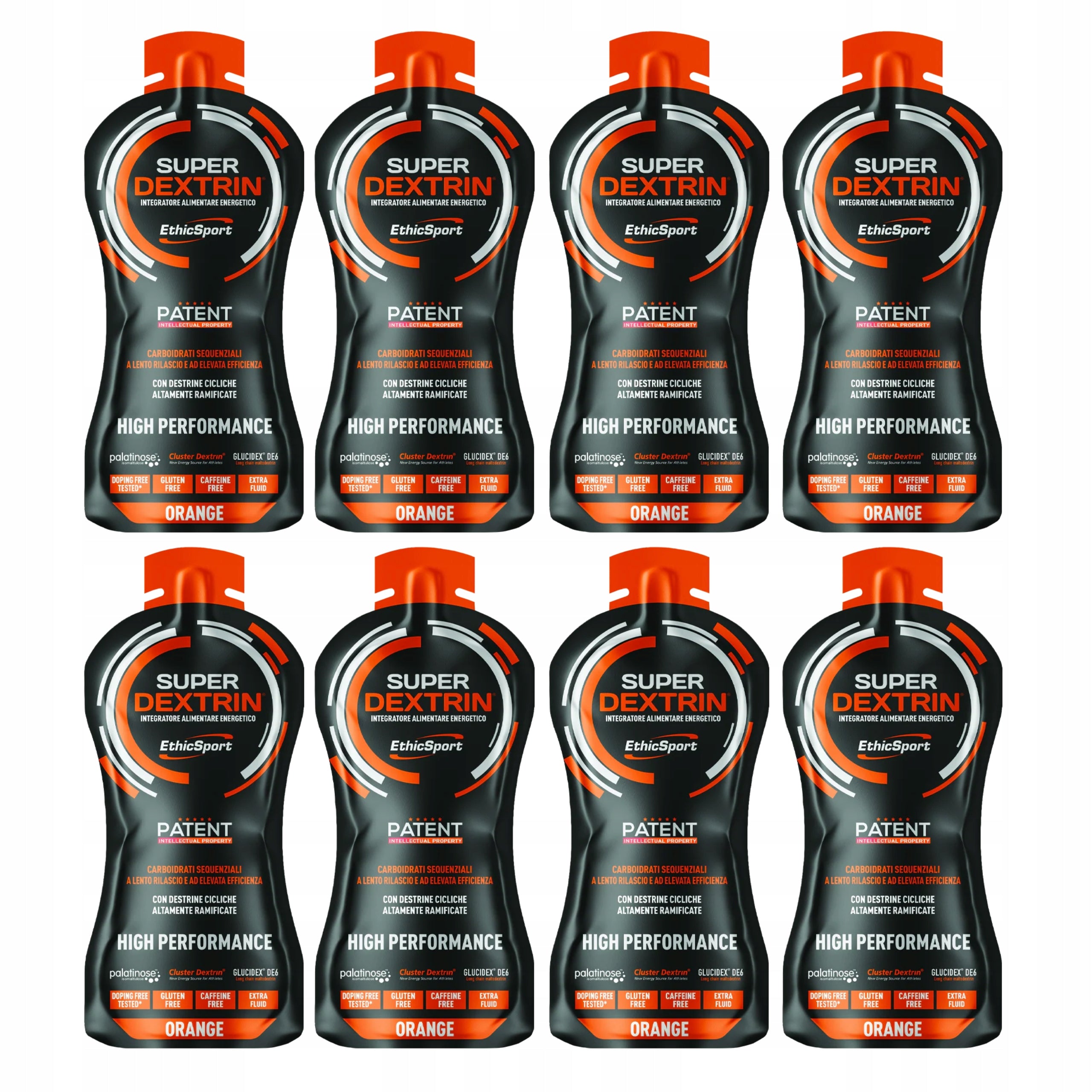 8 X SUPER DEXTRIN ENERGY GEL ETHICSPORT WITHOUT CAFFEINE VEGAN ORANGE