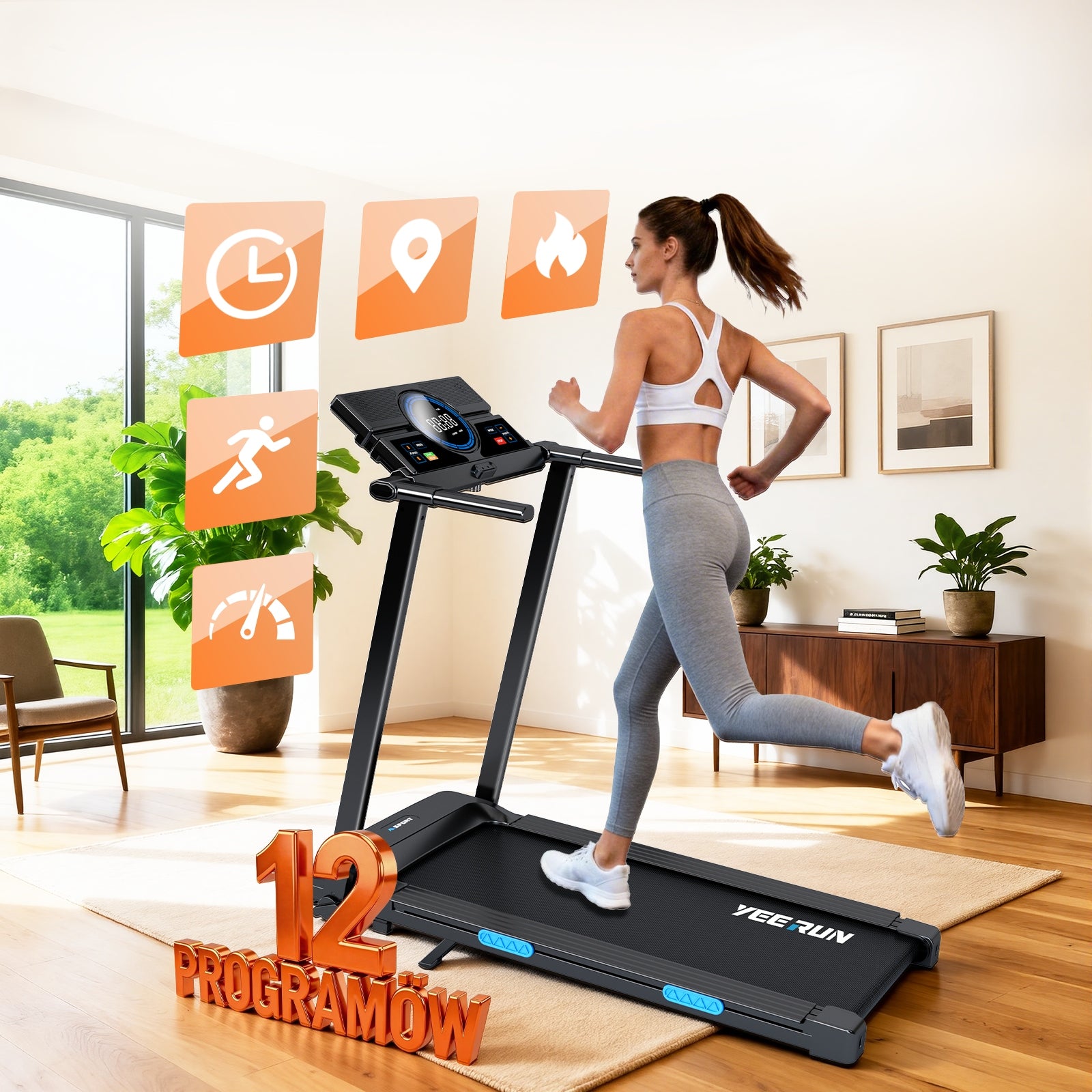 8 km/h and 2,5 hp folding treadmill, 12 programs, with speakers Manufacturer code TL22B-1