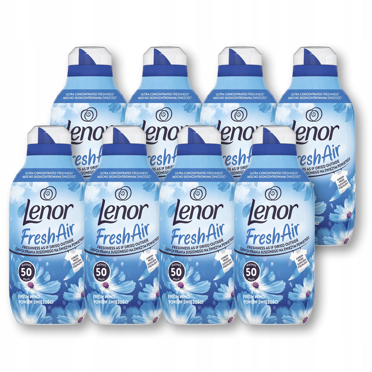 8 x Lenor Fresh Air Effect Fabric Softener 50 Washes, Fresh Wind