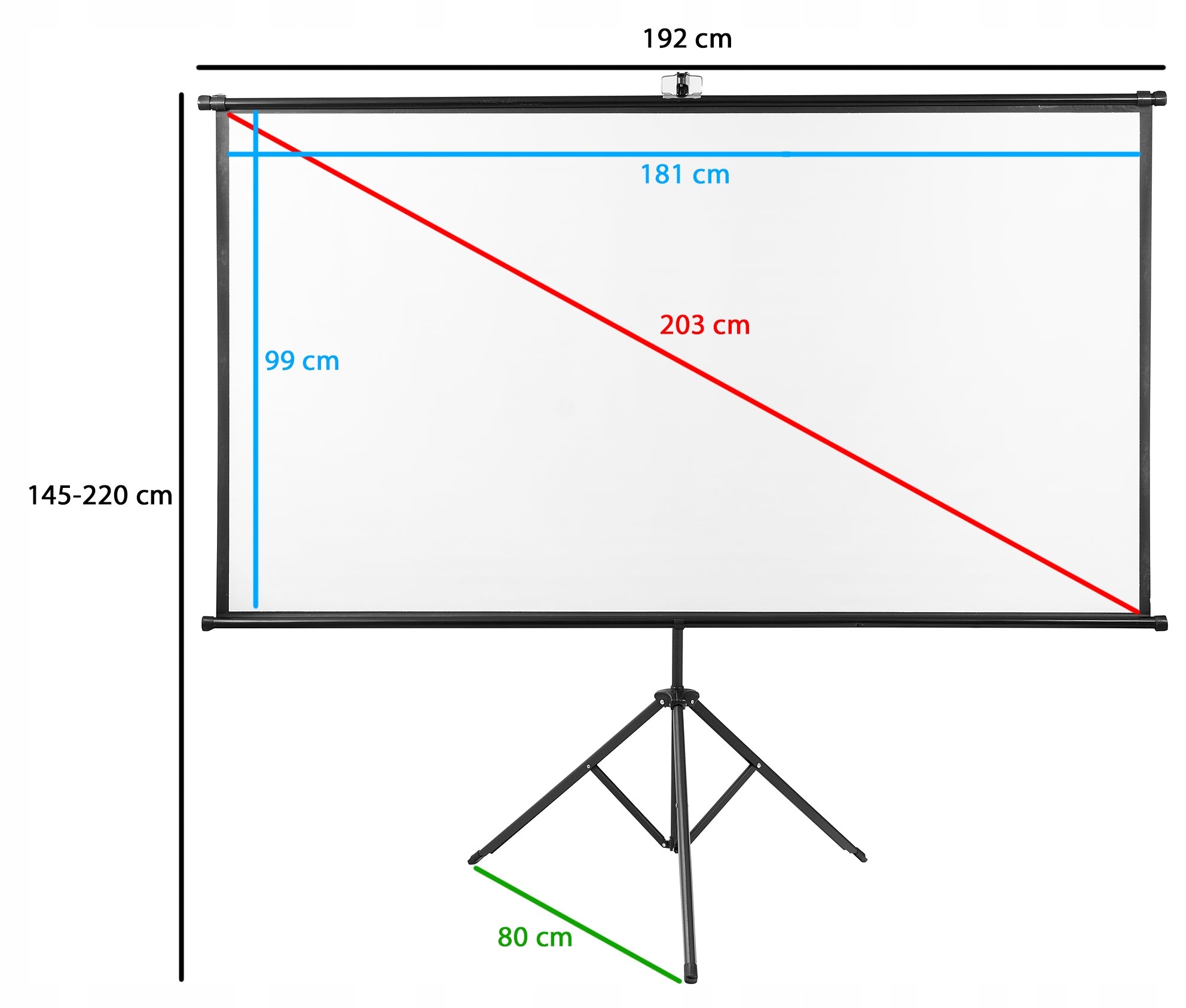 80" 16:9 Projection Screen Wall Mounted Ceiling Mount with Tripod for Home Theater Packaging status original