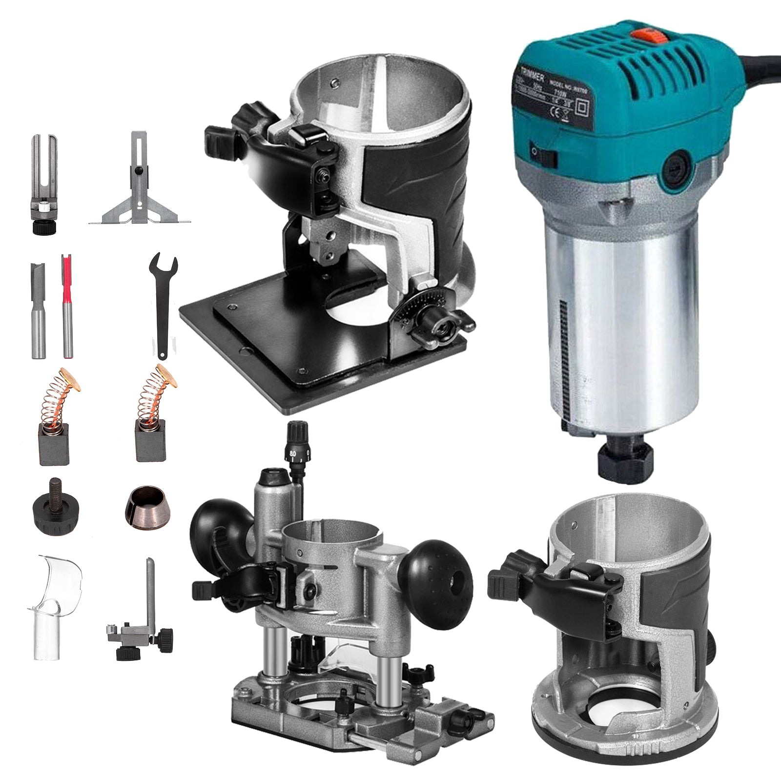 800W Variable Speed 30000RPM Router 1 4 3 8 Collets Plunge Tilt Base 220V