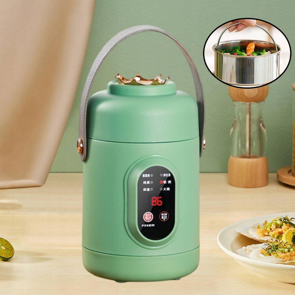 800ml Rice Cooker Fast Cooking,Portable Multiuse Noodles Pot Electric green