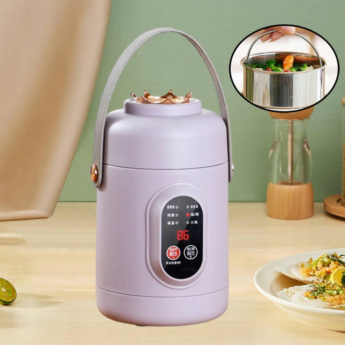 800ml Rice Cooker Fast Cooking,Portable Multiuse Noodles Pot purple
