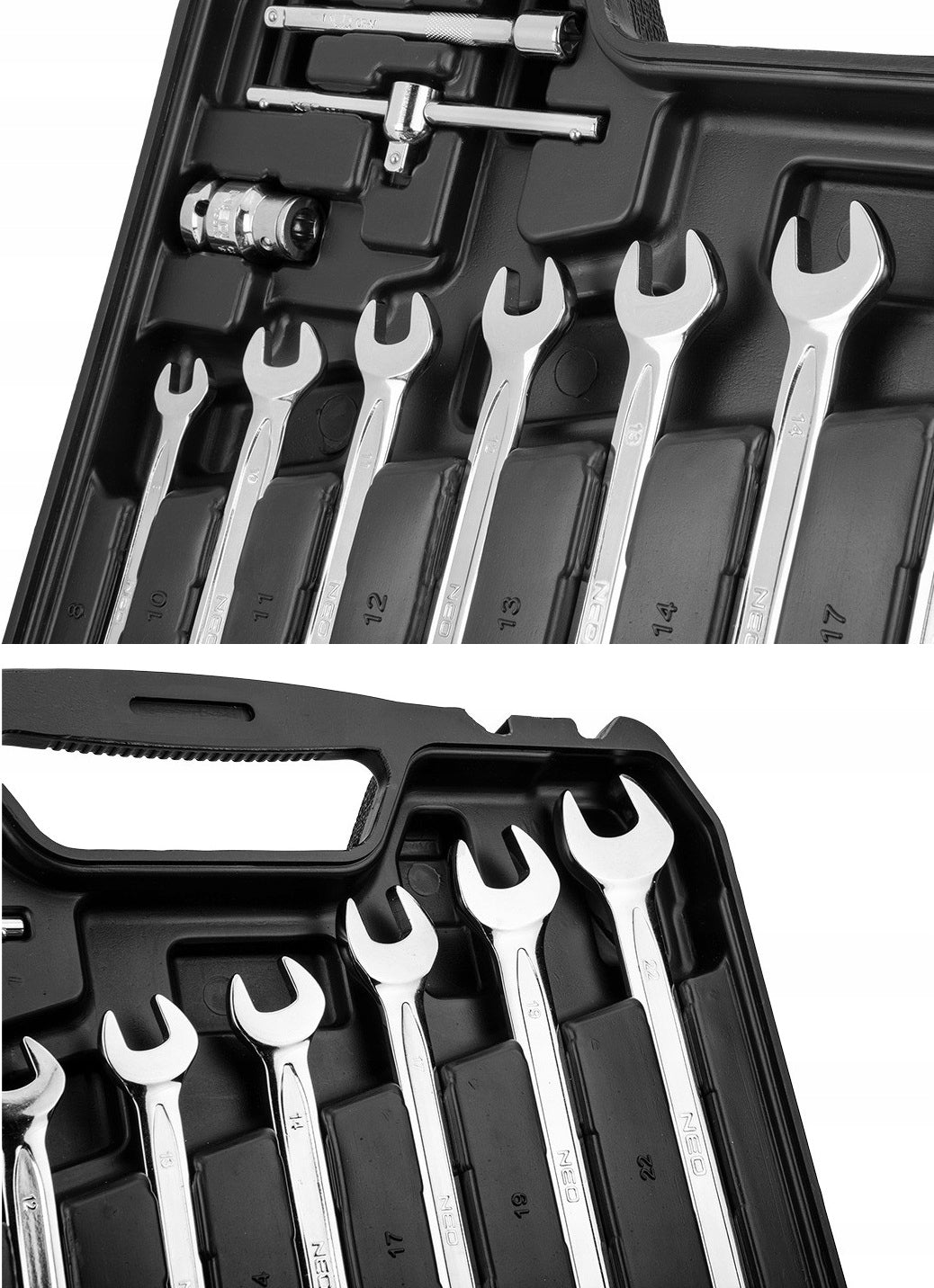 Galvučių raktų rinkinys NEO TOOLS, 82 vnt., 1/4" ir 1/2", CrV, lagaminėlyje
