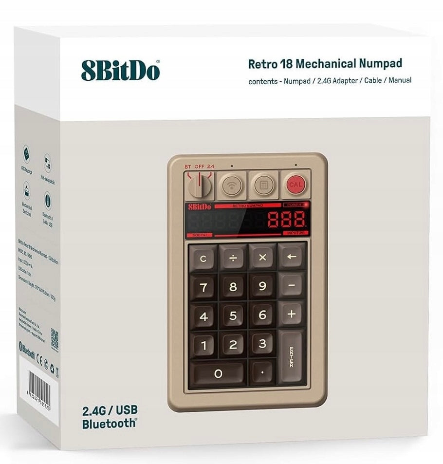 8BitDo Retro Numeric Keyboard 18 - C64 Edition | Numpad + Calculator