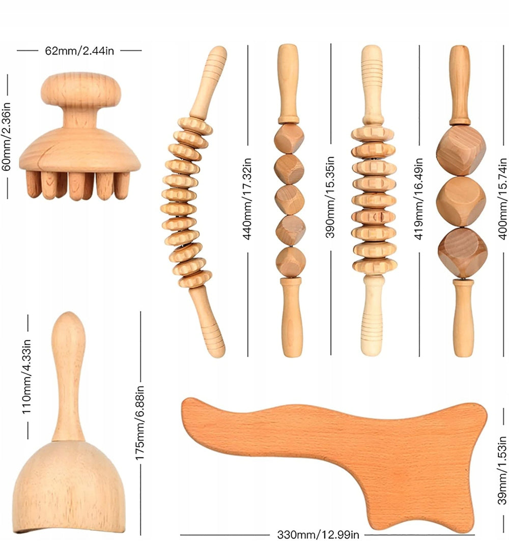 8IN1 WOODEN TOOL SET FOR FULL BODY MASSAGE MADEROTHERAPY Model Narzędzia Do Masażu Terapii
