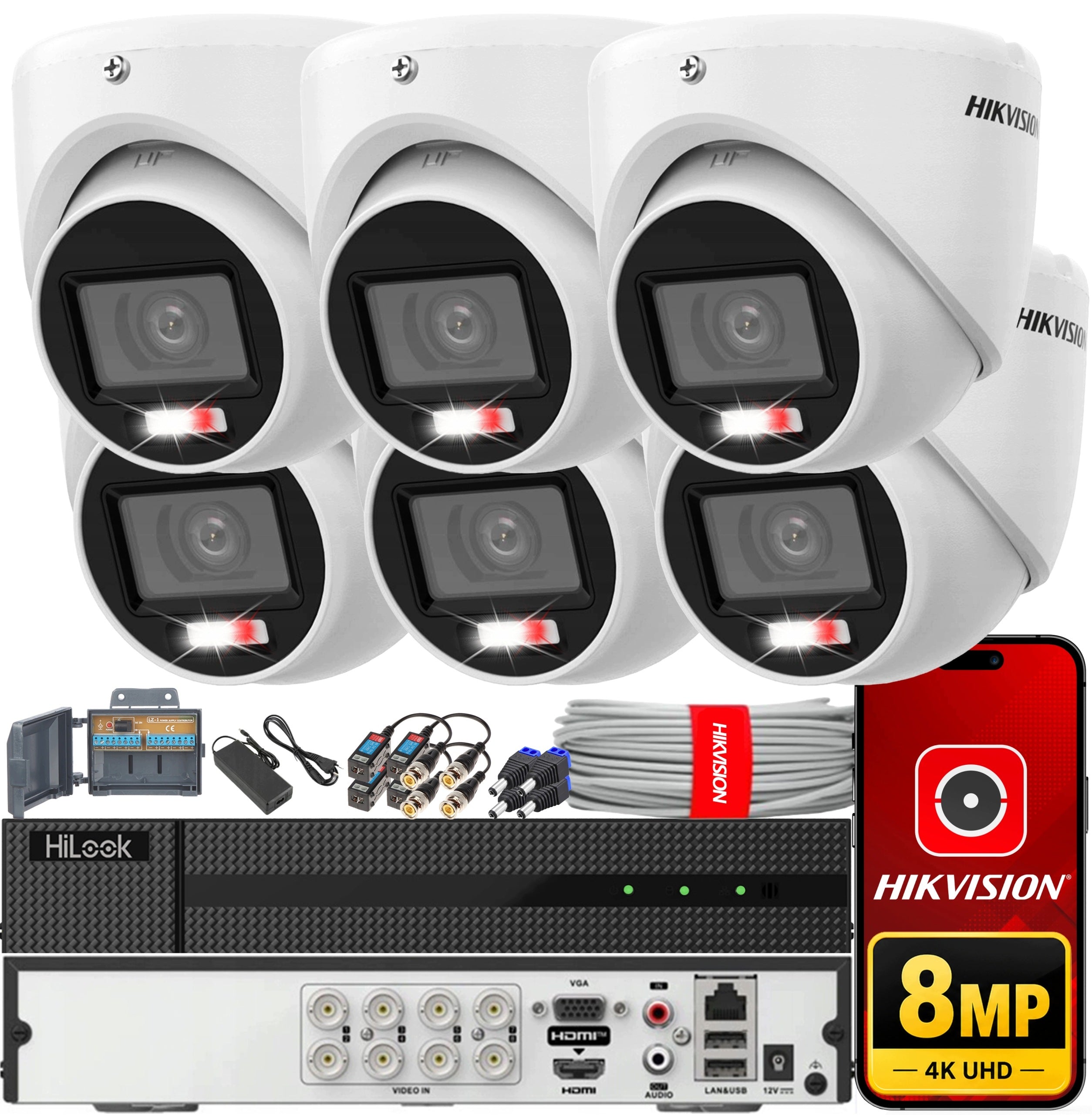8MP 6 Outdoor Camera Monitoring Kit Hikvision TurboHD LED+IR