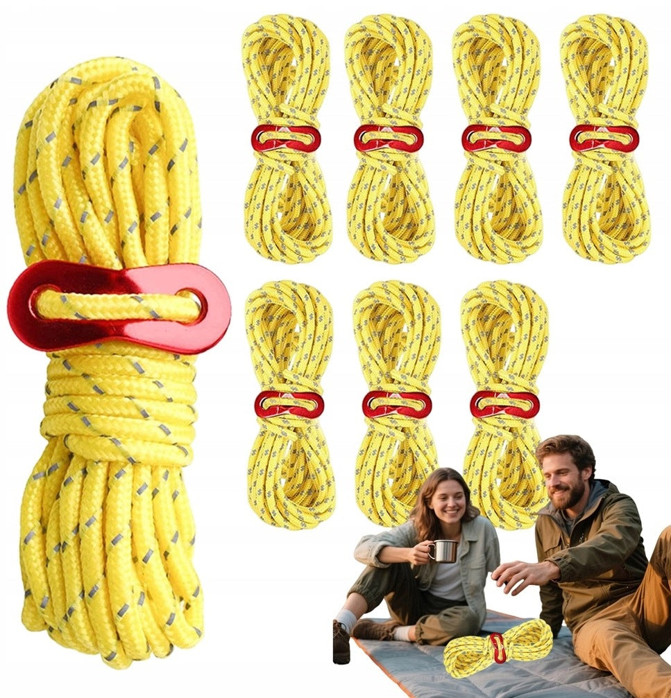 8PCS 5MM REFLECTIVE TENT ROPE FOR CAMPING WITH ALUMINUM CLIPS