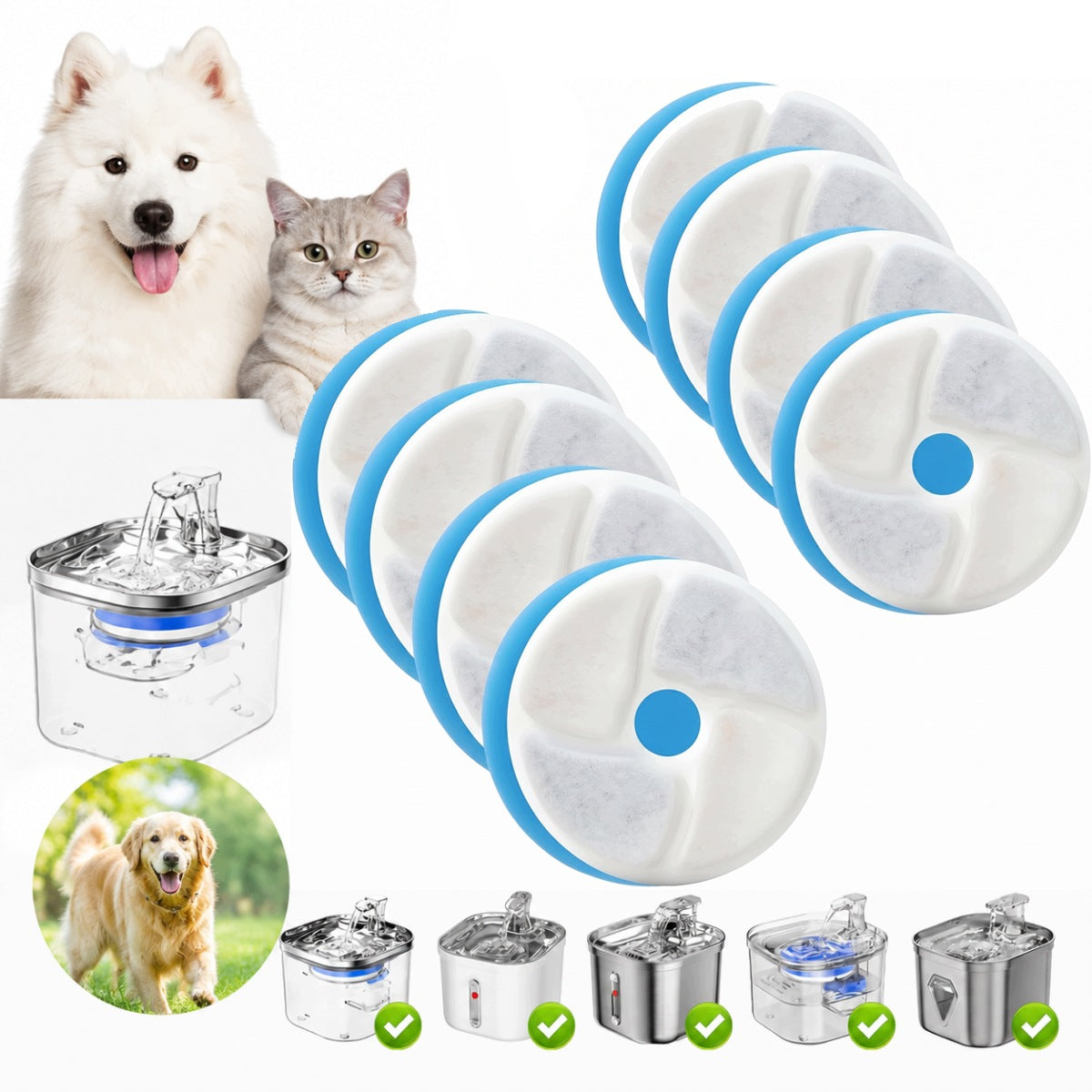 8PCS FILTER FOR DOG CAT DRINKER FOUNTAIN 10.5CM