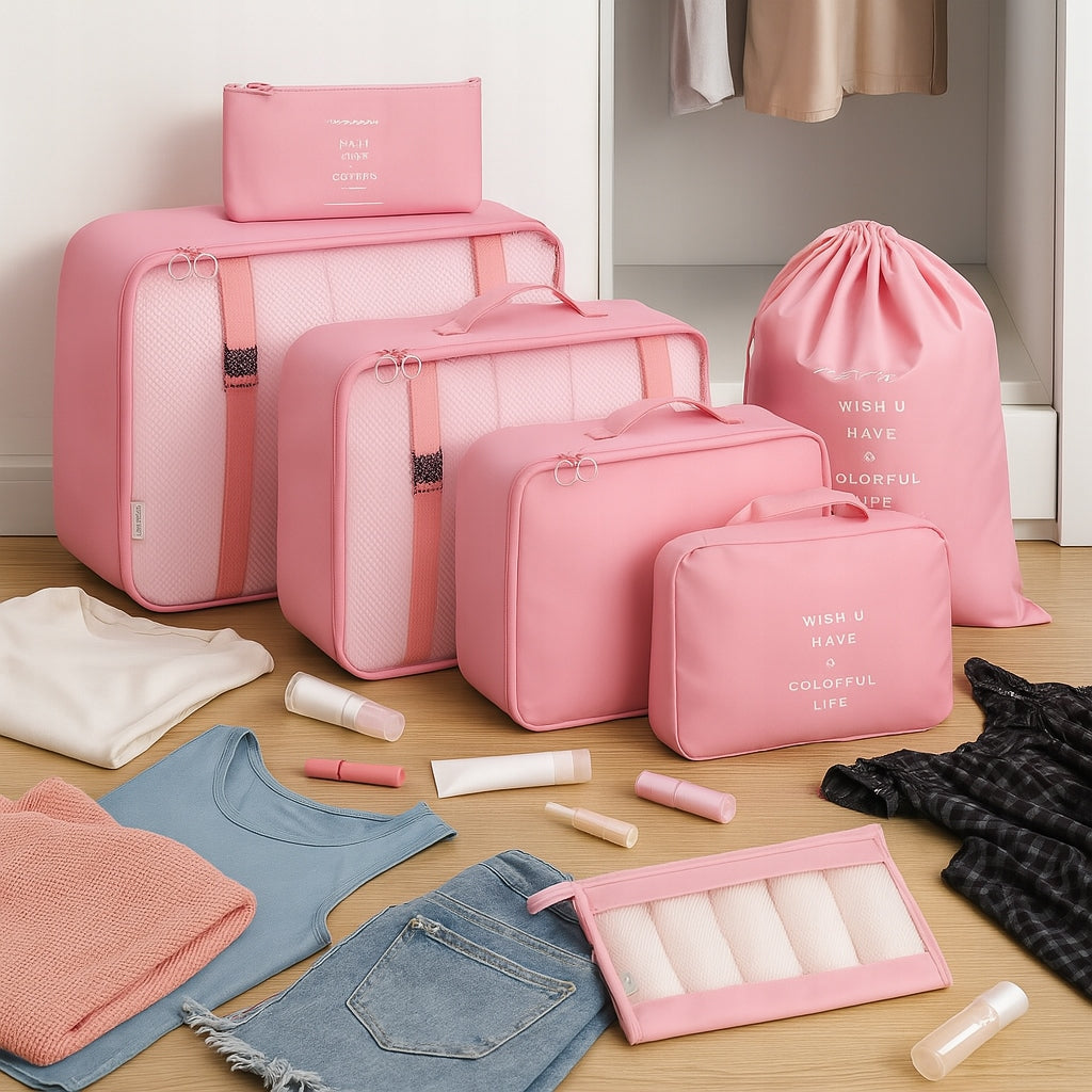 8PCS TRAVEL CUBES FOR SUITCASE TRAVEL CLOTHES PACKING ORGANIZERS Color multicolor