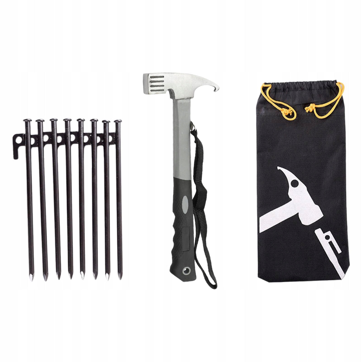 8Pcs Tent Stakes Hammer Set Tent Accessories Nails Spikes Metal Gray