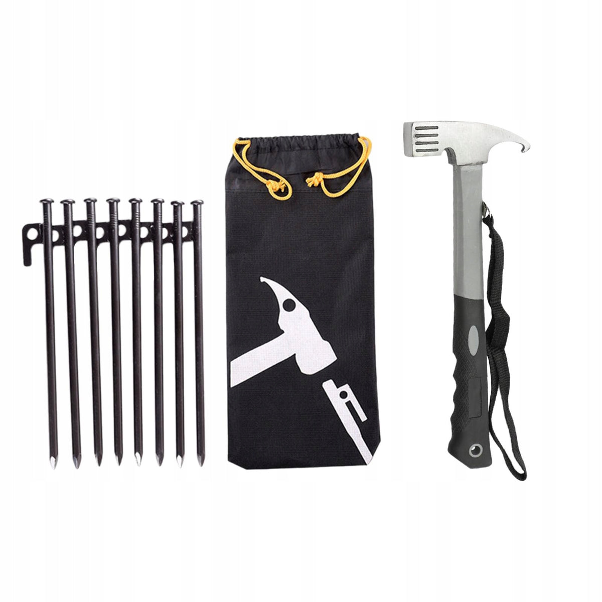 8Pcs Tent Stakes and Camp Portable with Storage Pouch Heavy Gray Hammer