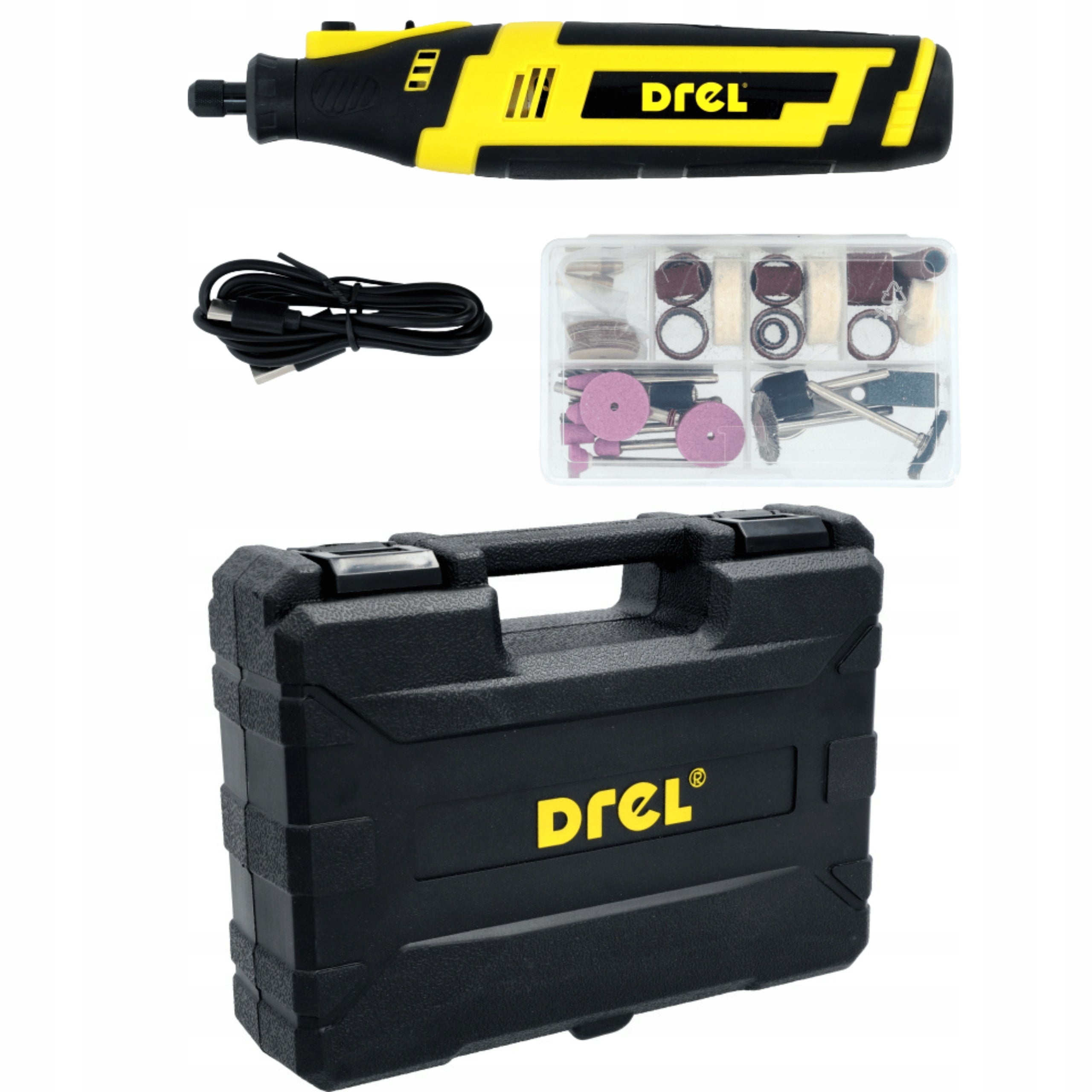 8V CORDLESS MULTIFUNCTION GRINDER + ACCESSORIES 60PCS SUITCASE DREL Batteries included yes