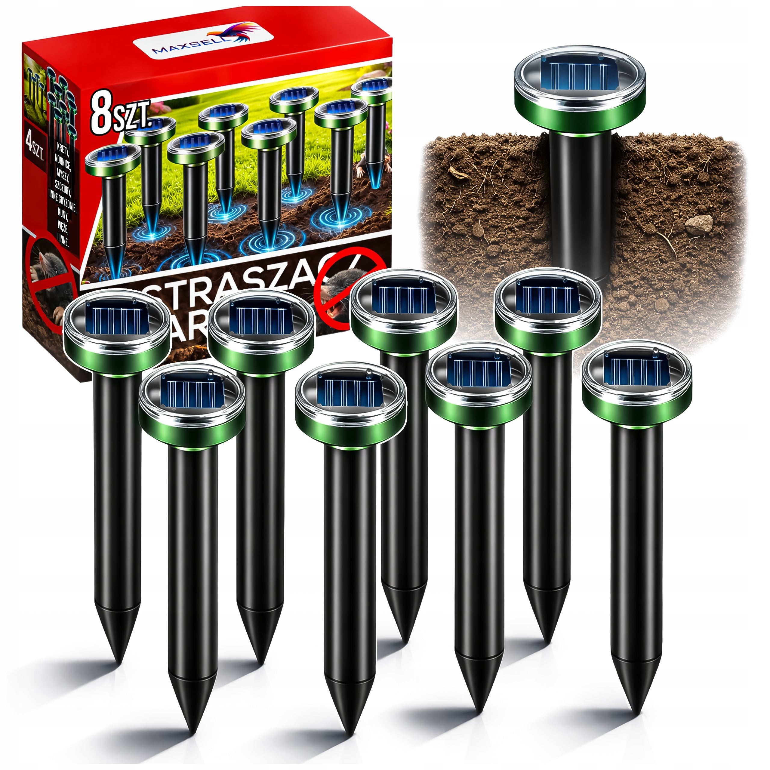 8X STRONG DETERRENT FOR MOLES VOLES MARTENS SOLAR RODENTS 6800m²