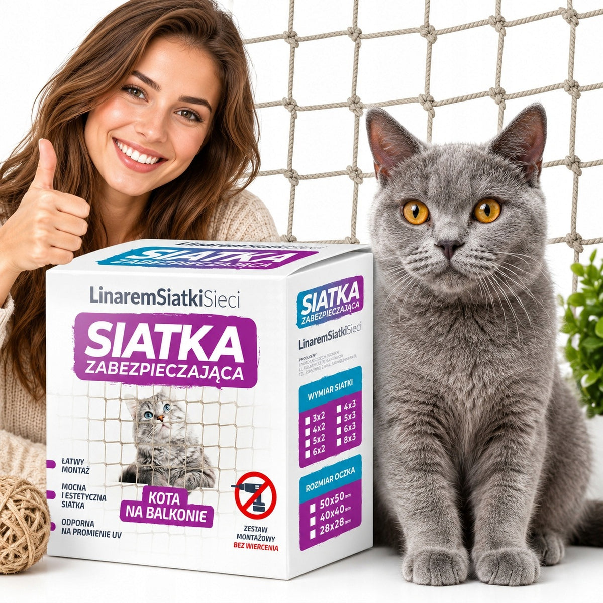 8X3 BALCONY NET FOR CAT LINAREM SIATKISIECI PREMIUM WIRE 110G