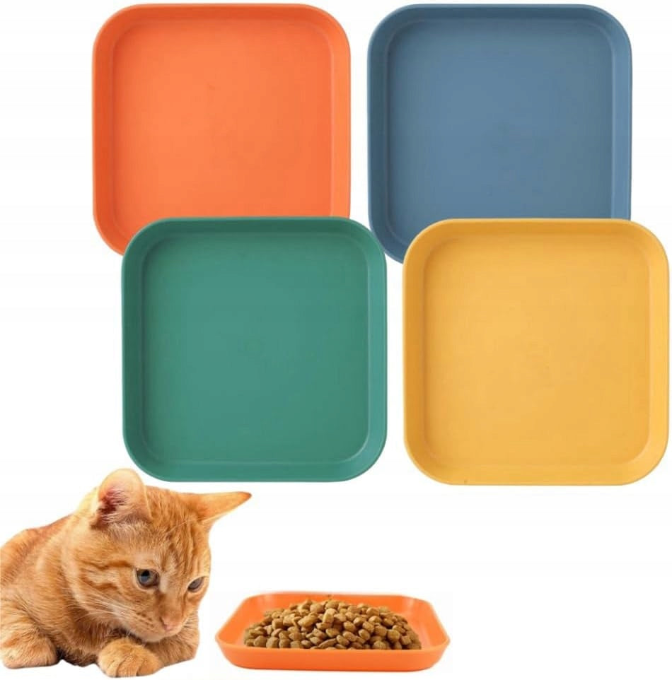 8XCOLORFUL CAT PLATE BOWLS PET FOOD PLATES SQUARE