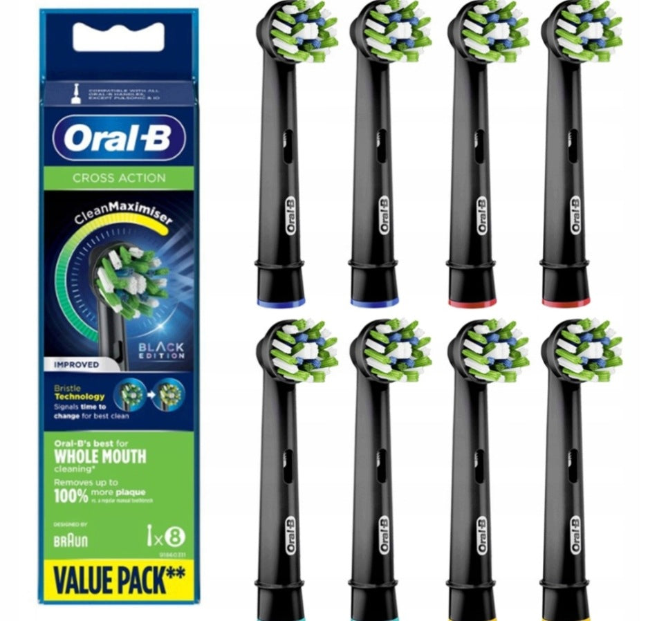 8XORAL-B Braun CROSS ACTION EB50 BLACK TIP FOR ELECTRIC TOOTHBRUSH