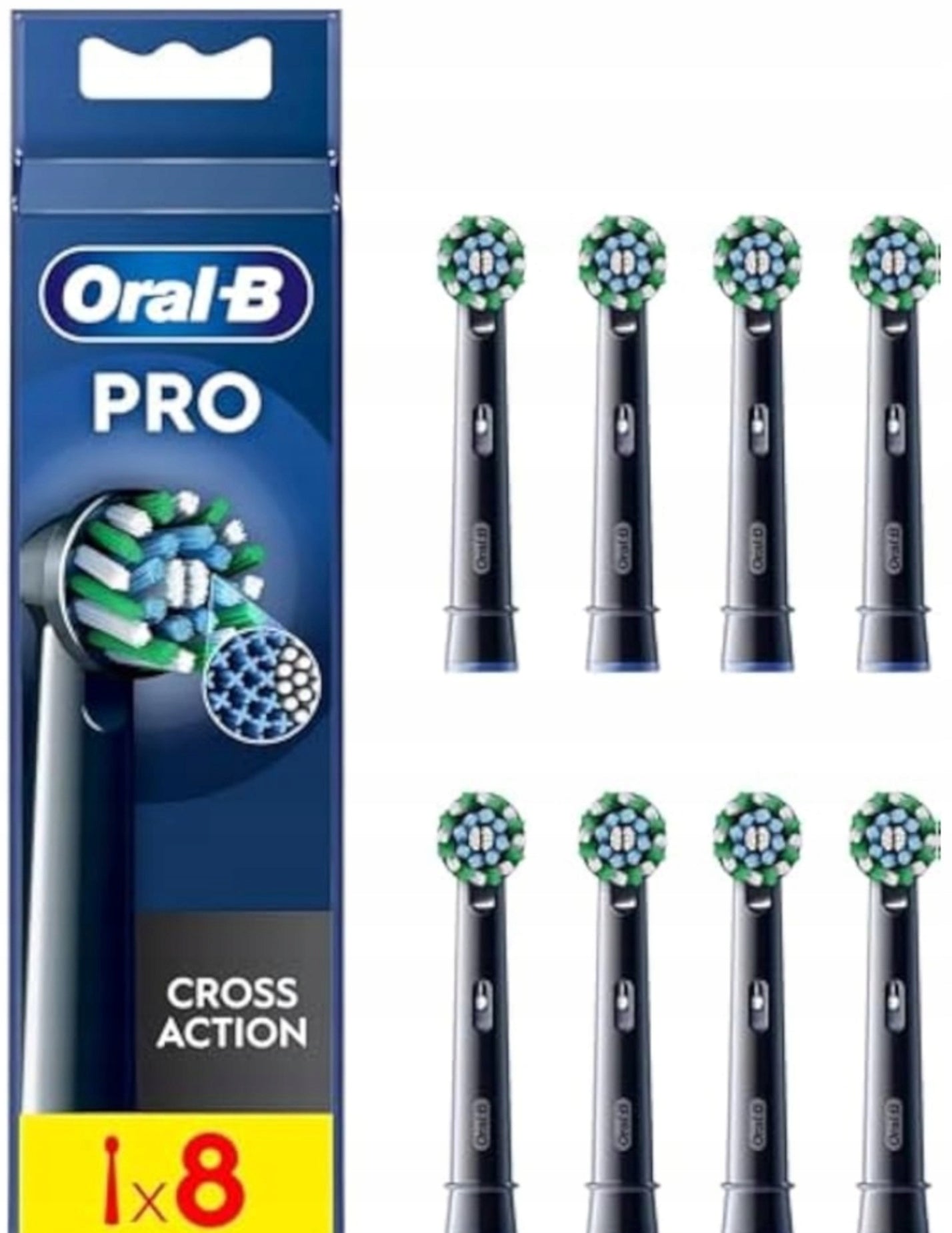 8XORAL-B Braun PRO CROSS ACTION EB50 BLACK TIP FOR TOOTHBRUSH