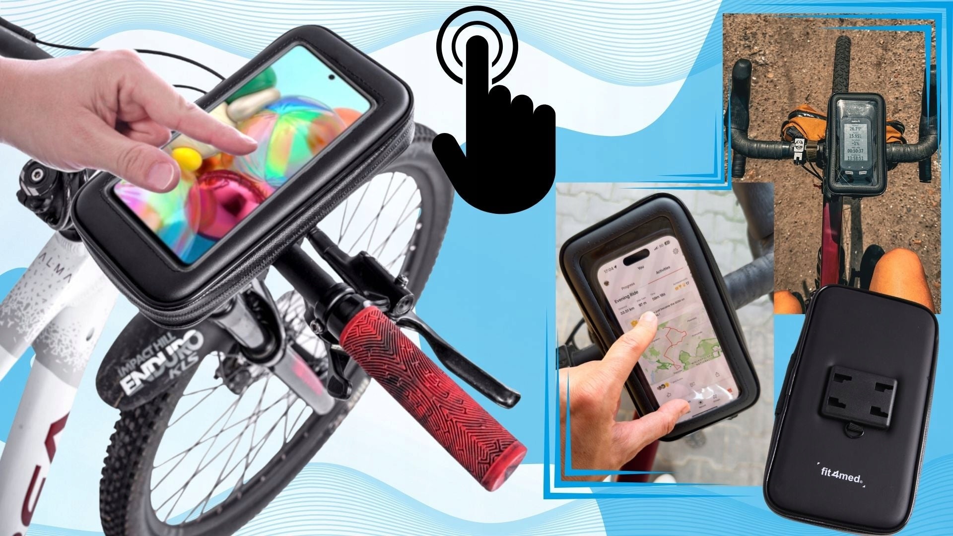 Universalus didelis vandeniui atsparus telefono laikiklis dviračiui, motociklui, paspirtukui XL