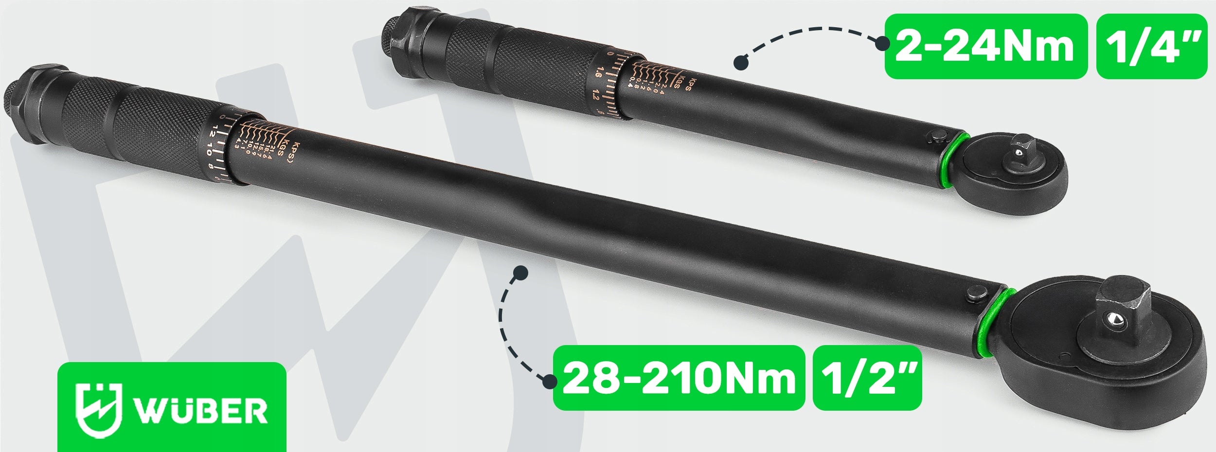 Veržliaraktis su momentu 1/2", 28–210 Nm, CrMo, dėžutėje, su 4 antgaliais