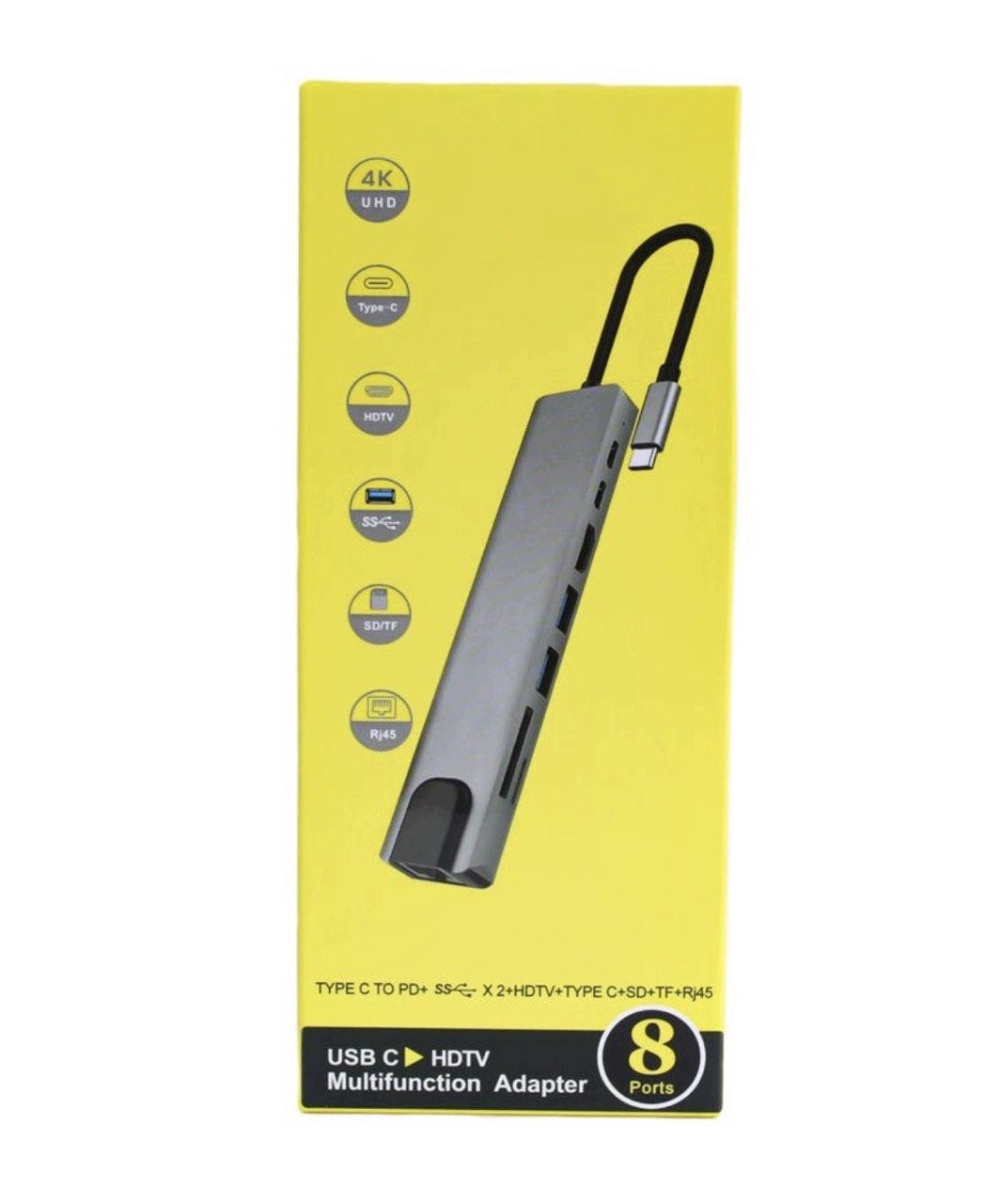 8in1 USB-C HUB Adapter USB 3.0 PD 100W HDMI 4K SD LAN PRO Adapter